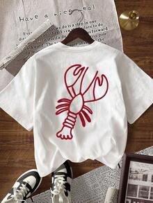 EMERY ROSE Women's Casual Crew Neck Lobster Graphic Short Sleeve T-Shirt, Versatile For Daily Wear - White - View 6