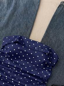 Atasan Camisole Minimalis Kasual Berkerut Motif Polkadot untuk Anak Perempuan Remaja, Cocok untuk Pemakaian Sehari-hari - Navy Blue - View 3