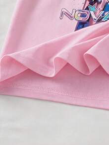 2pcs/Set Young Girls Graphic Tee & Ombre Star Print Cargo Pants, Suitable For Music Festivals, Street Hip Hop, Summer Comfortable Pink T-Shirt Set - Multicolor - View 6