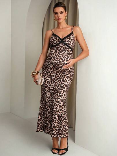 MaterniChic Leopard Print Fishtail Hem Fitted Maternity Cami Dress