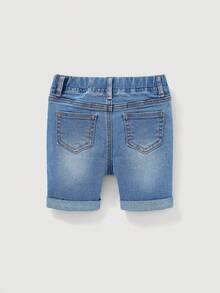 婴儿/幼儿男童蓝色牛仔弹力修身短裤 - 中等水洗藍 - 查看 3