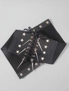 ROMWE Goth 1 Piece Fashionable Light Luxury Retro Rivets, Star Decoration Elastic Elastic Waist Seal Dress Waist Decoration - Black - View 2