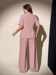 Viva Relle Plus Size Fitted Business Casual Suit Set, Suitable For Commuting, Interview, And Leisure, New Style For Summer - Dusty Pink - View 4