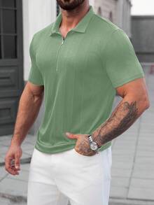 Manfinity CasualCool Polo à manches courtes décontracté à demi-zip de couleur unie pour hommes, été - Vert menthe - Voir 7