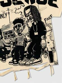 ROMWE MEN Street Life 2026 Spring/Summer Men's Street Style Batwing Sleeve Printed T-Shirt, Suitable For Everyday Wear - Apricot - View 2