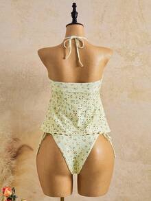 Bellisia 2026春夏黄色提花纹理碎花可爱甜美沙滩度假无袖吊带比基尼上衣（女款） - 彩色 - 查看 2