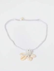 MUSERA Dây chuyền mặt vỏ sò đính hạt, thích hợp cho mùa xuân hè, lễ hội bãi biển, kỳ nghỉ, dễ thương, đeo hàng ngày. - trắng - Xem 2