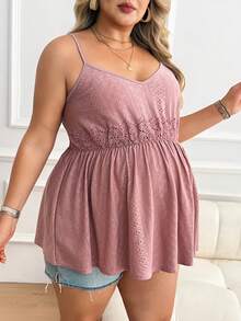 Plussiva Áo hai dây bầu cỡ lớn phối ren xếp nếp tương phản. - Bụi hồng - Xem 4