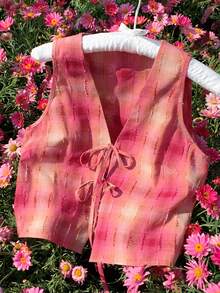 Comfortcana Cotton Linen Tie Front Shirt For Women,Summer Top - Blue - View 4