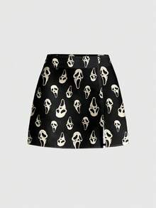 Chân váy ngắn xẻ cao họa tiết rừng rậm huyền bí kiểu Gothic dành cho nữ - màu đen - Xem 1