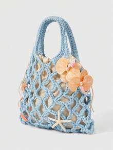 ROMWE Fairycore 1 Hollow Woven Shell And Starfish Handbag, Summer Vacation Beach Bag, Niche Handbag/Shoulder Bag - Multicolor - View 2