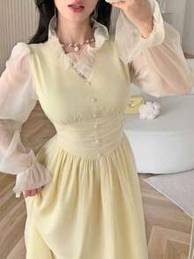 Feyla Women's Elegant Office Wear Long Dress - Pale Yellow - View 5
