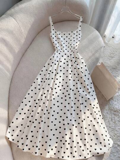 INAWLY Women's Vintage French Style Polka Dot Beach Holiday Spaghetti Strap Maxi Dress