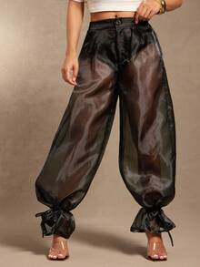 Vixey Sheer Organza High Waist Cuffed Balloon Pants, Unlined, Panty Not Included - Black - View 1