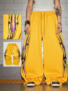 ROMWE MEN Grunge Punk Pantalones de chándal casuales con estampado de colores brillantes para hombres - Amarillo - Ver 11