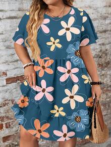 EMERY ROSE Lässiges, locker sitzendes Kleid mit Rundhalsausschnitt und Kurzarm in Große Größen, geeignet für Herbst/Winter - Verschiedenfarbig - Übersicht 4