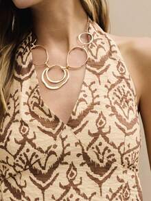 Nöista Áo kiểu cổ yếm với dây chun ở cổ để điều chỉnh, đường may dưới ngực, họa tiết tông màu nâu. Thích hợp cho mùa hè, mùa xuân, kỳ nghỉ, lễ hội, du lịch. - Màu be - Xem 7