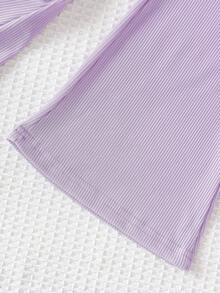 Genkimix Kids Young Girl' Cute Vacation Colorful Striped Purple Embroidered Rib Flare Pants Set - Baby Blue - View 6