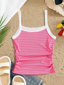 SHEIN Áo không tay cỡ lớn cho bé gái, áo hai dây kẻ sọc hồng, đa năng, phù hợp cho các buổi đi chơi, du lịch, đi học và nhiều dịp khác. - Hồng - Xem 2