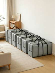 1 pieza Bolsa de almacenamiento grande plegable de tela con asas para edredones, ropa y artículos de temporada, solución de almacenamiento portátil a prueba de agua y polvo para el hogar, viajes y mudanzas, caja de almacenamiento con cremallera de capacidad extra grande como alternativa - Gris - Ver 6