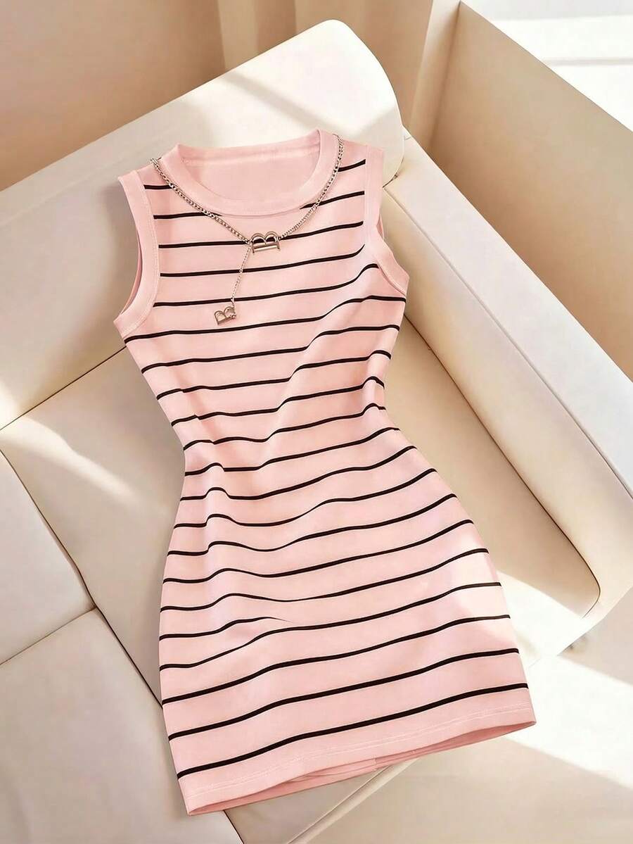 Resyla Women's Spring/Summer New Arrival Striped Print Round Neck Fitted Camisole Dress - Multicolor - View 1