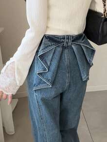 FRIFUL Women's Solid Color Twist Pocket Casual Jeans - Blue - View 11