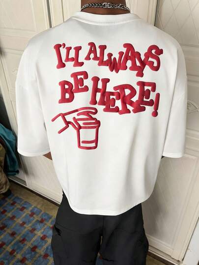 PAVTROS 男士时尚标语图案圆领短袖T恤，夏季