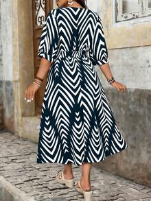 EMERY ROSE Elegant Printed Short Sleeve Dress, Summer - Blue - View 2