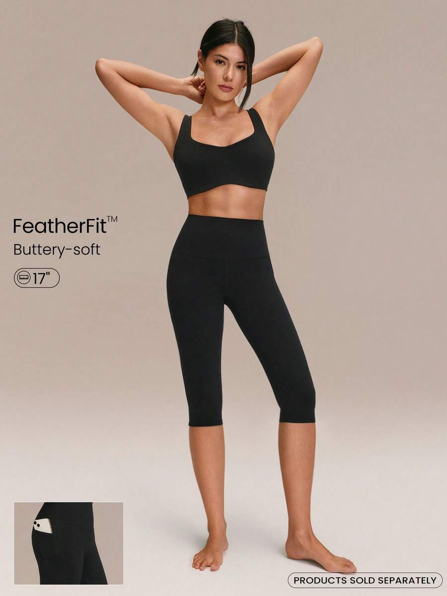 Quần legging FeatherFit™ Peak Energy cạp cao 17 inch, có túi bên hông, thấm hút mồ hôi, mềm mại như bơ, co giãn tốt, thích hợp cho yoga, pilates, tập gym, tập luyện hàng ngày. - màu đen - Xem 1
