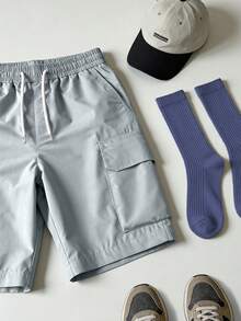 Manfinity Dauomo Pantalones cortos casuales de hombre con bolsillos cargo y cordón en la cintura - Gris Claro - Ver 7