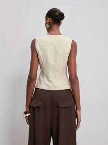ATUI Studio Women's Sexy Solid Color Sleeveless Hollow Out Blouse, Summer - Apricot - View 2