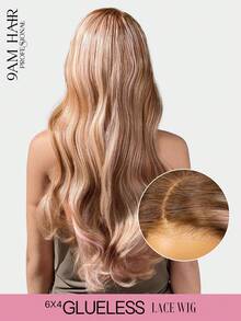 9AM Hair Wear & Go 无胶假发，挑染款，丝滑水波纹，6x4 透明棕/灰金/粉色，预剪蕾丝闭合假发，180% 密度，18-26 英寸，预拔发际线，预剪蕾丝，自然百搭，100% 真人发假发，魅力优雅，休闲时尚，适合上学、送礼、女性配饰、节日装扮、运动度假旅行、节日户外活动，轻松打造周末休闲风，真人发蕾丝假发，自然无胶假发，浪漫约会之选。 - S4/PINK - 查看 2