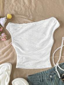 Áo thun lửng vai, dáng rộng, thoải mái, thường ngày dành cho nữ tuổi teen - trắng - Xem 2