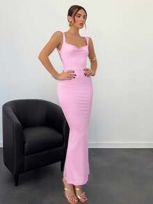 Aloruh 1 件粉色女士连衣裙，带露背蝴蝶结装饰，秋季女士连衣裙，圣诞派对礼服，除夕感恩节假期长款商务休闲优雅新年服装拍摄连衣裙，女士夏季连衣裙，女士柔和色调连衣裙 - 粉色 - 查看 5