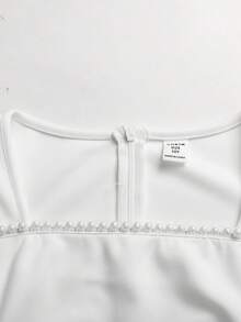 SHEIN 少女白色优雅方领褶皱腰身短袖中长连衣裙 - 白色 - 查看 4