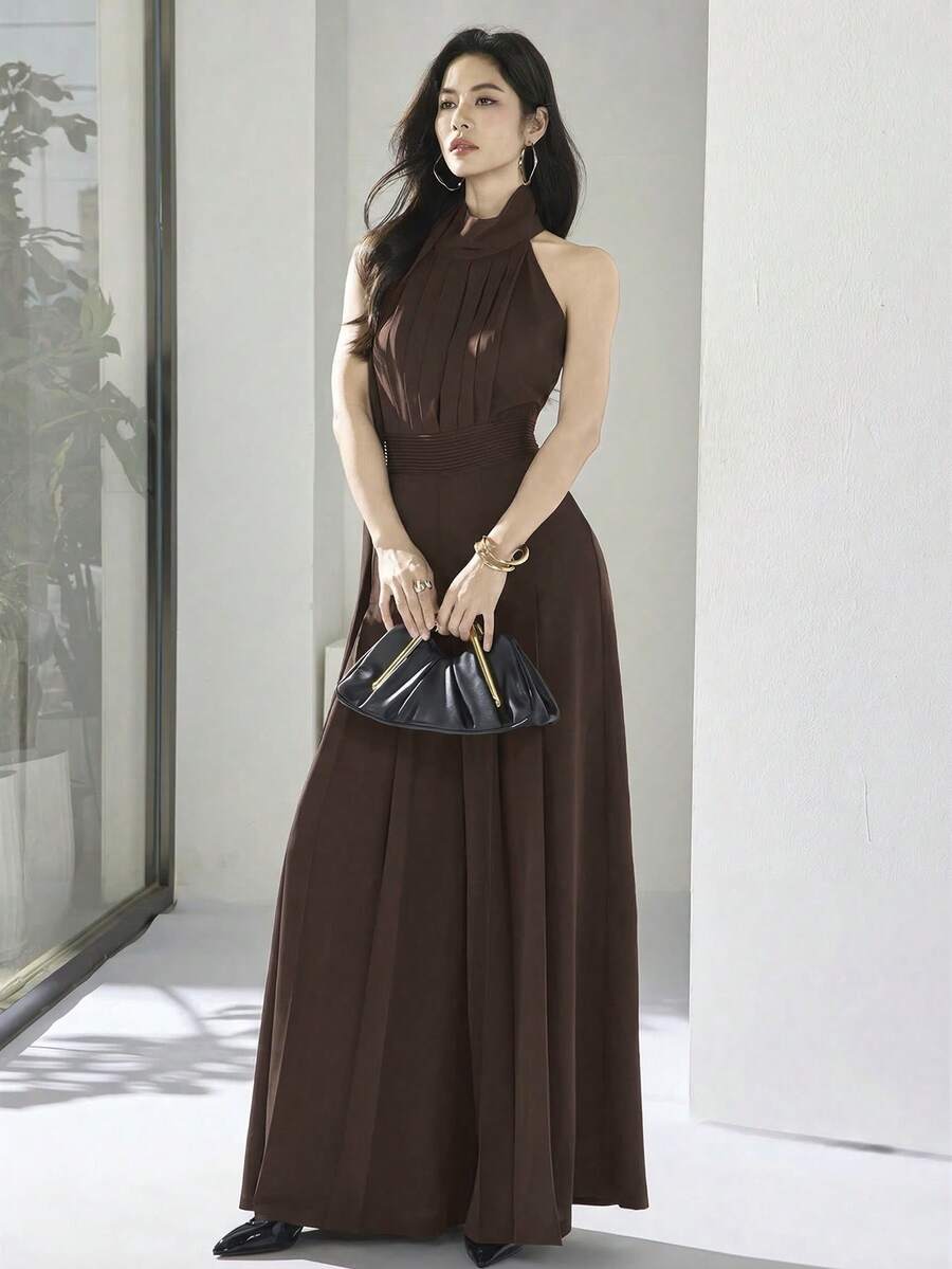 Heiryn 女士纯色简约无袖连体裤，休闲日常穿着