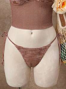 Swim Mod Bộ đồ đi biển thời trang dễ thương, gợi cảm dành cho nữ, gồm áo vest hở lưng kẻ caro và quần bikini buộc dây bên hông, thích hợp cho bãi biển, hồ bơi và tiệc tùng. - Nhiều màu - Xem 5