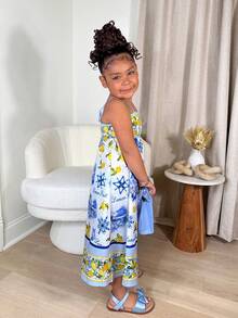 Đầm dài dáng chữ A in hình quả chanh dễ thương, kiểu dáng thường ngày cho bé gái, màu vàng. - Màu vàng - Xem 3