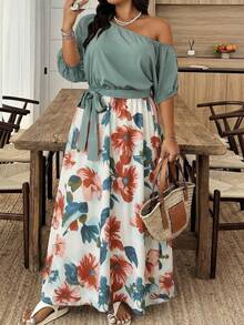 Weeklong Vestido casual de talla grande con estampado floral, bajo asimétrico y parches - Multicolor - Ver 1