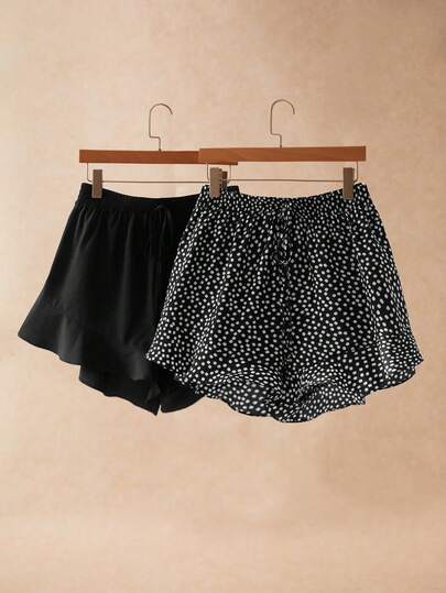 Elaquor Plus Size Solid Color Shorts With French Ruffle Hem