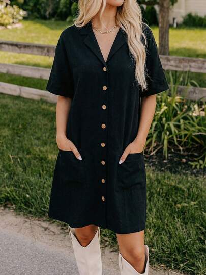 Coeurva Cotton Ladies Spring Summer Beach Holiday Elegant Formal Dress, Ladies Spring Summer Beach Holiday Elegant Formal Flower Dress, Summer Ladies Long DressWomen's Casual Elegant Romantic Comfortable Loose Black Dress, Spring/Summer,Black Dress Women's Shift Dress Vacation Dress Button Up Dress Casual Dress