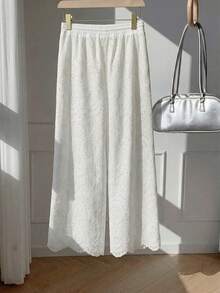 Comfortcana Quần ống rộng màu trắng thêu họa tiết, cỡ lớn, thích hợp cho mùa xuân/hè. - trắng - Xem 2