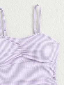 SHEIN 女童条纹两件式坦克泳衣 - 淡紫色 - 查看 6