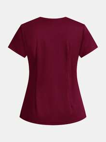 TaskEZ Solid Color V-Neck Short Sleeve Pocket Scrub Uniform Top - Multicolor - View 6