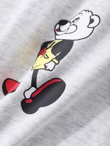 Dazy Plus Camisón de manga larga con estampado gráfico de dibujos animados, corte holgado, estilo de camiseta de cuello redondo, pijama para todas las estaciones - Gris - Ver 3