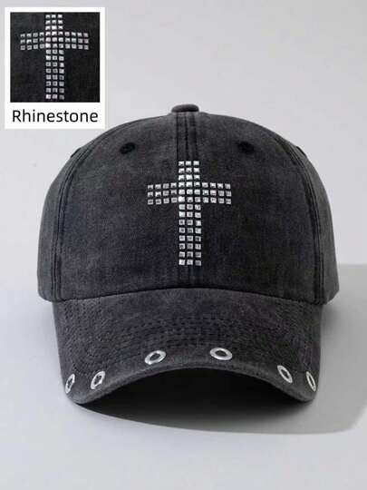 ROMWE Goth 1 女士纯色十字热钻透气棒球帽户外可调节帽