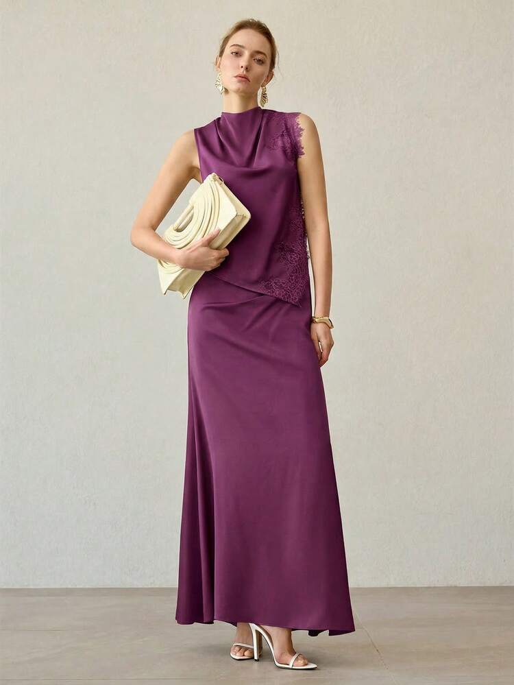 ELEGANT SATIN & LACE PATCHWORK TOP, SPRING/SUMMER