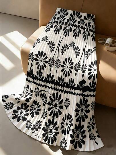 GlowEve CURVE 大码女式豹纹褶裥A字裙，时尚、优雅、复古、休闲、简约