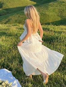 Sweetina 女士白色性感优雅派对休闲节日优雅度假白色纯色纹理前扣半身裙，夏季 - 白色 - 查看 3