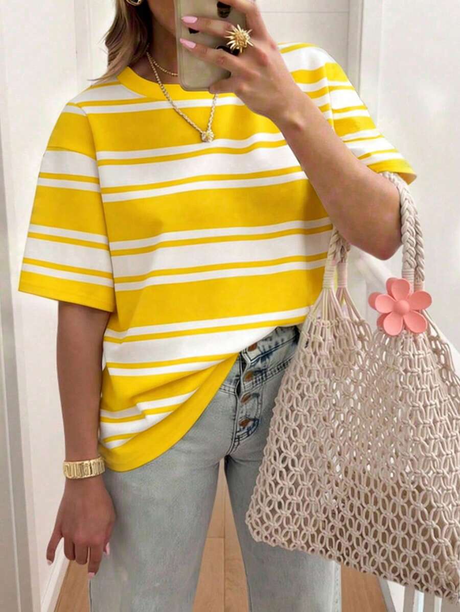 EMERY ROSE Women's Striped Short-Sleeved T-Shirt, Casual Outdoor Wear, Loungewear - Multicolor - View 1